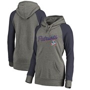 Add New England Patriots NFL Pro Line by Fanatics Branded Women's Timeless Collection Rising Script Tri-Blend Raglan Pullover Hoodie - Ash To Your NFL Collection