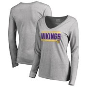 Add Minnesota Vikings NFL Pro Line by Fanatics Branded Women's Iconic Collection On Side Stripe Long Sleeve V-Neck T-Shirt - Ash To Your NFL Collection