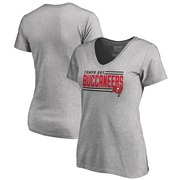 Add Tampa Bay Buccaneers NFL Pro Line by Fanatics Branded Women's Iconic Collection On Side Stripe Plus Size V-Neck T-Shirt - Ash To Your NFL Collection