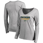 Add Green Bay Packers NFL Pro Line by Fanatics Branded Women's Iconic Collection Script Assist Long Sleeve V-Neck T-Shirt - Ash To Your NFL Collection