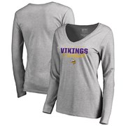 Add Minnesota Vikings NFL Pro Line by Fanatics Branded Women's Iconic Collection Script Assist Long Sleeve V-Neck T-Shirt - Ash To Your NFL Collection