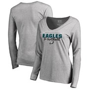 Add Philadelphia Eagles NFL Pro Line by Fanatics Branded Women's Iconic Collection Script Assist Long Sleeve V-Neck T-Shirt - Ash To Your NFL Collection