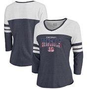 Add Cincinnati Bengals NFL Pro Line by Fanatics Branded Women's Freedom Color Block 3/4 Sleeve Tri-Blend T-Shirt – Navy To Your NFL Collection