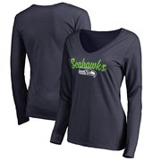 Add Seattle Seahawks Women's Plus Sizes Freehand Long Sleeve T-Shirt - Navy To Your NFL Collection