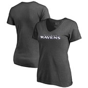 Add Baltimore Ravens NFL Pro Line by Fanatics Branded Women's Wordmark V-Neck Plus Size T-Shirt - Heathered Gray To Your NFL Collection