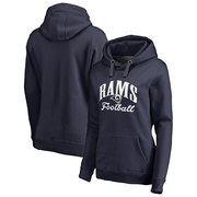 Add Los Angeles Rams NFL Pro Line by Fanatics Branded Women's Victory Script Plus Size Pullover Hoodie - Navy To Your NFL Collection