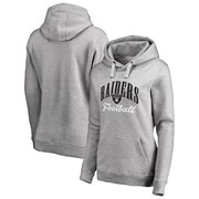 Add Oakland Raiders NFL Pro Line by Fanatics Branded Women's Victory Script Pullover Hoodie - Heathered Gray To Your NFL Collection