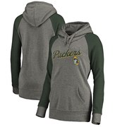 Add Green Bay Packers NFL Pro Line by Fanatics Branded Women's Timeless Collection Rising Script Tri-Blend Raglan Pullover Hoodie - Ash To Your NFL Collection