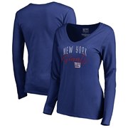 Add New York Giants NFL Pro Line by Fanatics Branded Women's Graceful Long Sleeve V-Neck T-Shirt - Royal To Your NFL Collection