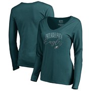 Add Philadelphia Eagles NFL Pro Line by Fanatics Branded Women's Graceful Long Sleeve V-Neck T-Shirt - Midnight Green To Your NFL Collection