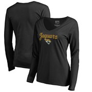 Add Jacksonville Jaguars NFL Pro Line Women's Freehand V-Neck Long Sleeve T-Shirt - Black To Your NFL Collection