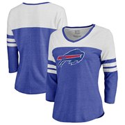 Order Buffalo Bills NFL Pro Line by Fanatics Branded Women's Distressed Primary Logo Three-Quarter Sleeve Raglan Tri-Blend T-Shirt – Royal at low prices.