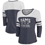 Add Los Angeles Rams NFL Pro Line by Fanatics Branded Women's Personalized Flanker Three-Quarter Sleeve Tri-Blend T-Shirt - Navy To Your NFL Collection