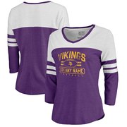 Add Minnesota Vikings NFL Pro Line by Fanatics Branded Women's Personalized Flanker Three-Quarter Sleeve Tri-Blend T-Shirt - Purple To Your NFL Collection