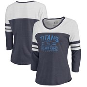 Add Tennessee Titans NFL Pro Line by Fanatics Branded Women's Personalized Flanker Three-Quarter Sleeve Tri-Blend T-Shirt - Navy To Your NFL Collection