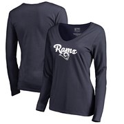 Add Los Angeles Rams NFL Pro Line by Fanatics Branded Women's Freehand Long Sleeve V-Neck T-Shirt - Navy To Your NFL Collection