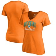 Add Miami Dolphins NFL Pro Line by Fanatics Branded Women's Victory Script V-Neck T-Shirt -Tennessee Orange To Your NFL Collection