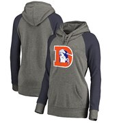 Add Denver Broncos NFL Pro Line by Fanatics Branded Women's Throwback Logo Tri-Blend Raglan Plus Size Pullover Hoodie - Gray/Navy To Your NFL Collection