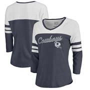 Add Dallas Cowboys NFL Pro Line by Fanatics Branded Women's Timeless Collection Rising Script Color Block 3/4 Sleeve Tri-Blend T-Shirt - Navy To Your NFL Collection