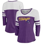 Add Minnesota Vikings NFL Pro Line by Fanatics Branded Women's Timeless Collection Rising Script Color Block 3/4 Sleeve Tri-Blend T-Shirt - Purple To Your NFL Collection