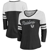 Add Oakland Raiders NFL Pro Line by Fanatics Branded Women's Timeless Collection Rising Script Color Block 3/4 Sleeve Tri-Blend T-Shirt - Black To Your NFL Collection