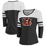 Add Cincinnati Bengals NFL Pro Line by Fanatics Branded Women's Distressed Primary Logo Three-Quarter Sleeve Raglan Tri-Blend T-Shirt – Black To Your NFL Collection