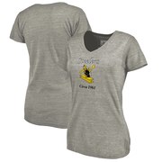 Add Pittsburgh Steelers NFL Pro Line by Fanatics Branded Women's Throwback Logo Tri-Blend V-Neck T-Shirt - Ash To Your NFL Collection