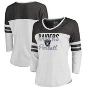 Add Oakland Raiders NFL Pro Line by Fanatics Branded Women's Plus Size Color Block 3/4 Sleeve Tri-Blend T-Shirt - White To Your NFL Collection