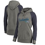 Add Seattle Seahawks NFL Pro Line by Fanatics Branded Women's Timeless Collection Rising Script Tri-Blend Raglan Pullover Hoodie - Ash To Your NFL Collection