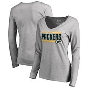 Add Green Bay Packers NFL Pro Line by Fanatics Branded Women's Iconic Collection On Side Stripe Long Sleeve V-Neck T-Shirt - Ash To Your NFL Collection