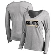 Add New Orleans Saints NFL Pro Line by Fanatics Branded Women's Iconic Collection On Side Stripe Long Sleeve V-Neck T-Shirt - Ash To Your NFL Collection