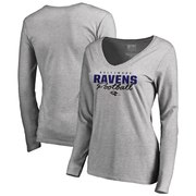 Add Baltimore Ravens NFL Pro Line by Fanatics Branded Women's Iconic Collection Script Assist Long Sleeve V-Neck T-Shirt - Ash To Your NFL Collection