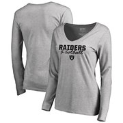 Add Oakland Raiders NFL Pro Line by Fanatics Branded Women's Iconic Collection Script Assist Long Sleeve V-Neck T-Shirt - Ash To Your NFL Collection