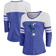 Add Indianapolis Colts NFL Pro Line Women's Throwback Two-Tone Three-Quarter Sleeve Tri-Blend T-Shirt - Royal To Your NFL Collection