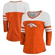 Add Denver Broncos NFL Pro Line by Fanatics Branded Women's Distressed Primary Logo Three-Quarter Sleeve Raglan Tri-Blend T-Shirt – Orange To Your NFL Collection