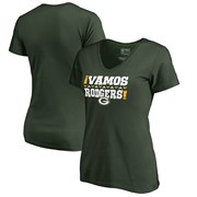 Add Aaron Rodgers Green Bay Packers NFL Pro Line by Fanatics Branded Women's Vamos V-Neck T-Shirt - Green To Your NFL Collection