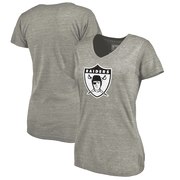 Add Oakland Raiders NFL Pro Line by Fanatics Branded Women's Throwback Logo Tri-Blend V-Neck T-Shirt - Ash To Your NFL Collection