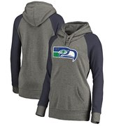 Add Seattle Seahawks NFL Pro Line by Fanatics Branded Women's Throwback Logo Tri-Blend Raglan Plus Size Pullover Hoodie - Gray/College Navy To Your NFL Collection