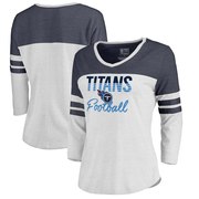 Add Tennessee Titans NFL Pro Line by Fanatics Branded Women's Plus Size Color Block 3/4 Sleeve Tri-Blend T-Shirt - White To Your NFL Collection