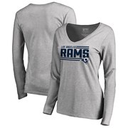 Add Los Angeles Rams NFL Pro Line by Fanatics Branded Women's Iconic Collection On Side Stripe Long Sleeve V-Neck T-Shirt - Ash To Your NFL Collection