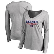 Add New York Giants NFL Pro Line by Fanatics Branded Women's Iconic Collection Script Assist Long Sleeve V-Neck T-Shirt - Ash To Your NFL Collection