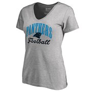 Add Carolina Panthers NFL Pro Line by Fanatics Branded Women's Victory Script V-Neck T-Shirt - Heathered Gray To Your NFL Collection