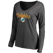 Add Miami Dolphins NFL Pro Line Women's Freehand V-Neck Long Sleeve T-Shirt - Charcoal To Your NFL Collection