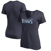 Add Tennessee Titans NFL Pro Line by Fanatics Branded Women's Wordmark V-Neck T-Shirt - Navy To Your NFL Collection