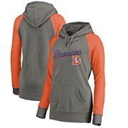 Add Denver Broncos NFL Pro Line by Fanatics Branded Women's Timeless Collection Rising Script Tri-Blend Raglan Pullover Hoodie - Ash To Your NFL Collection