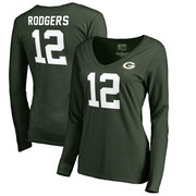 Add Aaron Rodgers Green Bay Packers NFL Pro Line by Fanatics Branded Women's Authentic Stack Name & Number Long Sleeve V-Neck T-Shirt - Green To Your NFL Collection