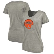 Add Cincinnati Bengals NFL Pro Line by Fanatics Branded Women's Throwback Logo Tri-Blend V-Neck T-Shirt - Ash To Your NFL Collection