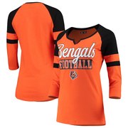 Add Cincinnati Bengals New Era Women's Glitter Slub 3/4-Sleeve Raglan V-Notch T-Shirt – Orange/Black To Your NFL Collection