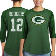 Add Aaron Rodgers Green Bay Packers Majestic Women's Player Name & Number Tri-Blend Three-Quarter Sleeve T-Shirt - Green To Your NFL Collection