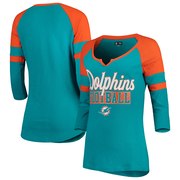 Add Miami Dolphins New Era Women's Glitter Slub 3/4-Sleeve Raglan V-Notch T-Shirt – Aqua/Orange To Your NFL Collection